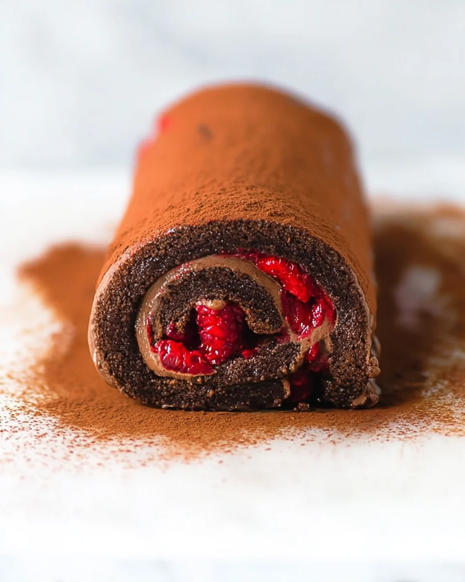 A raspberry chocolate swiss roll