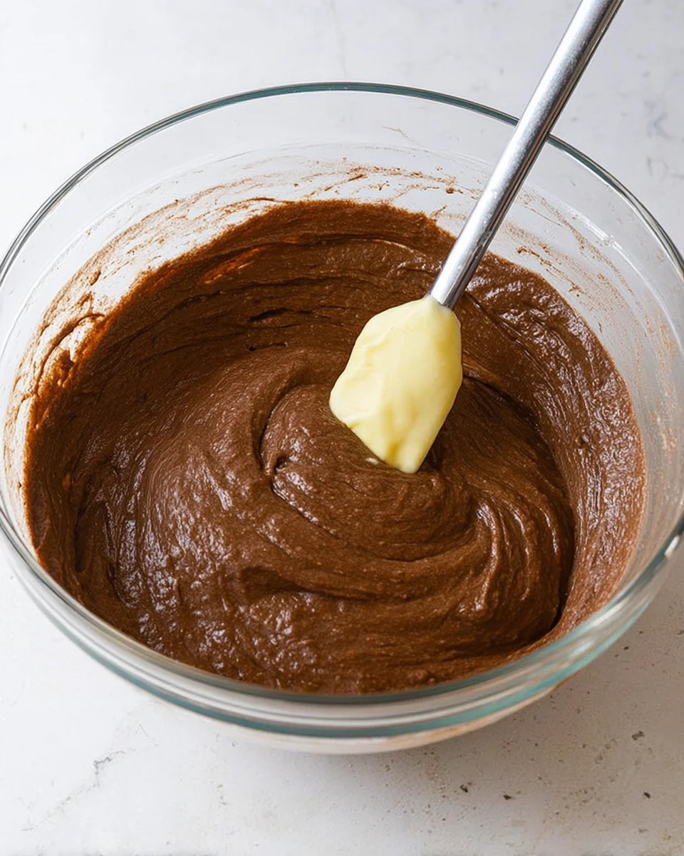 combined cake roll batter in glass bowl