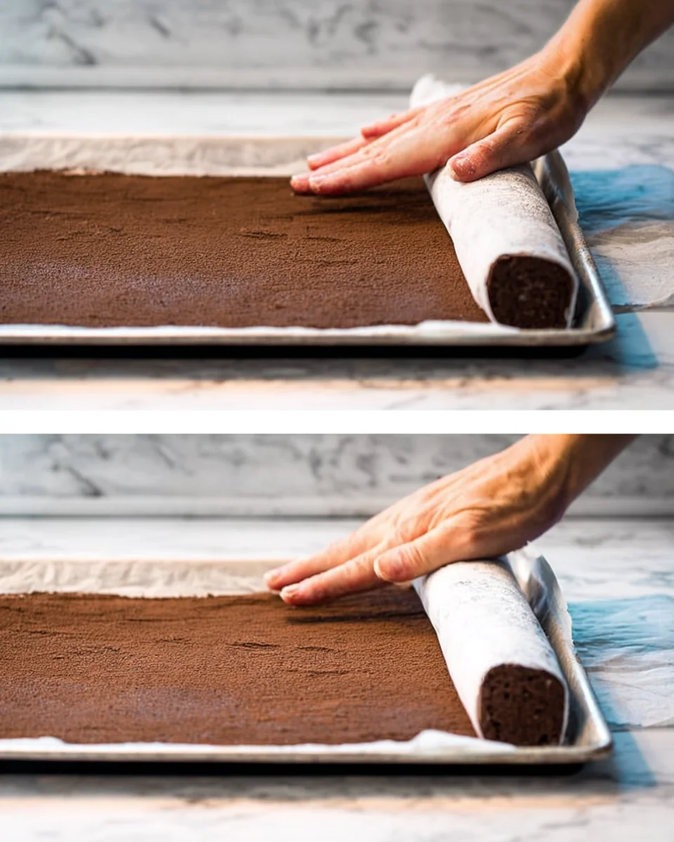 Rolling the chocolate cake