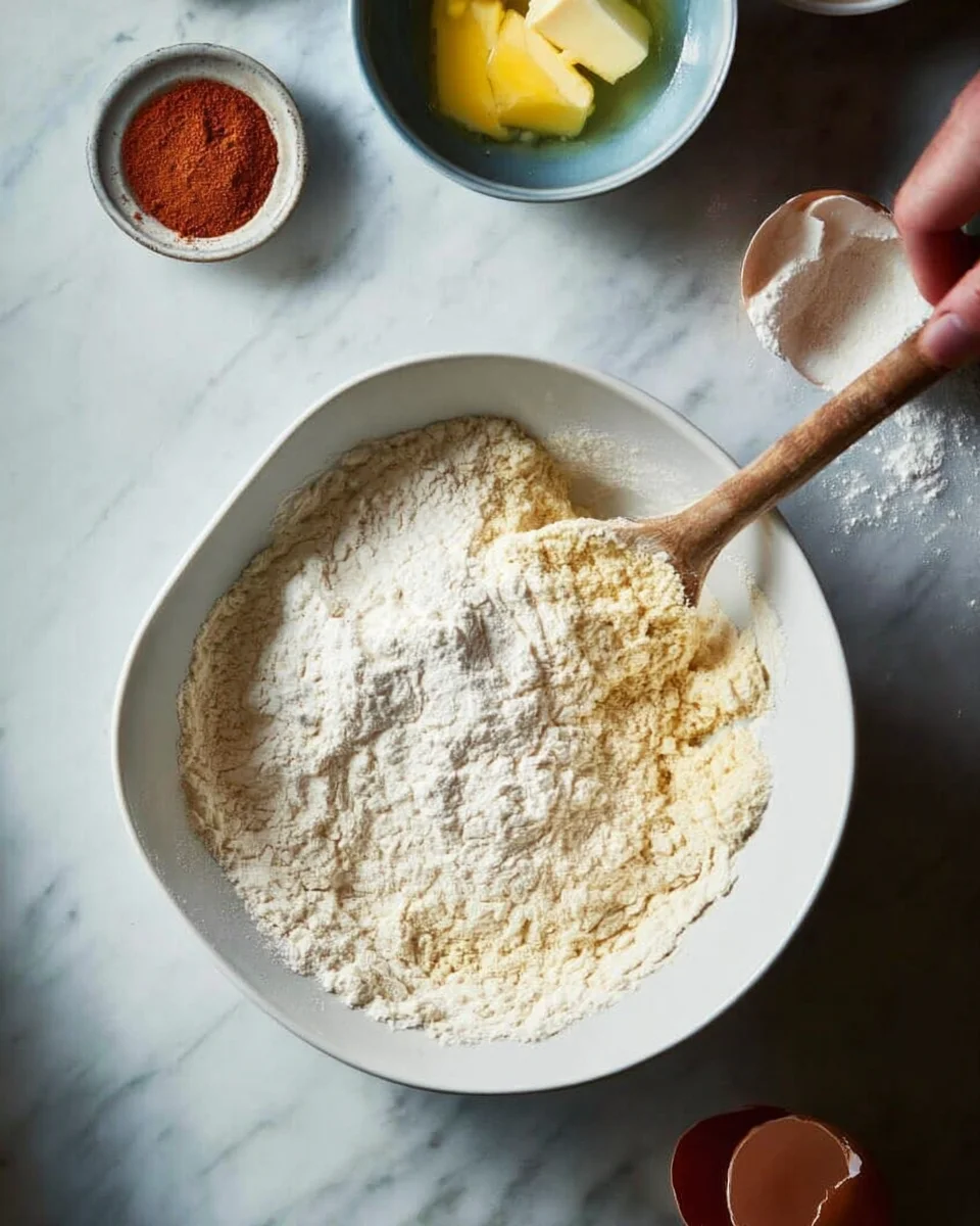 Mixing bowl with dry ingredients.(not baking soda)
