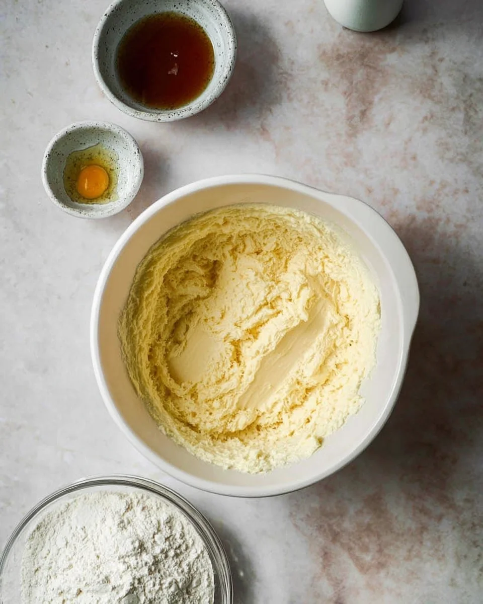 Mixing bowl with creamed butter.