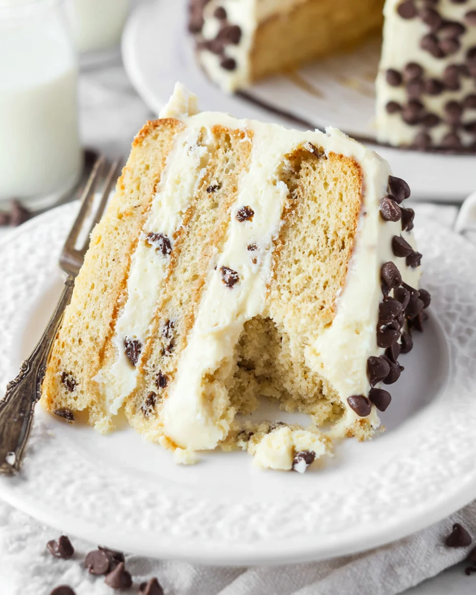A slice of cannoli layer cake on a plate with a few bites missing