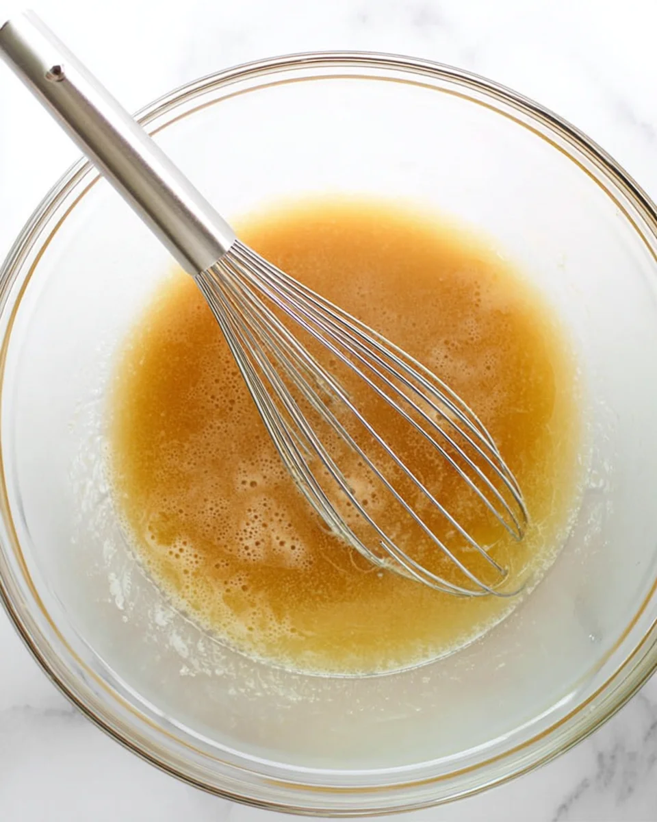 Butter, brown sugar and vanilla mixed together in glass bowl