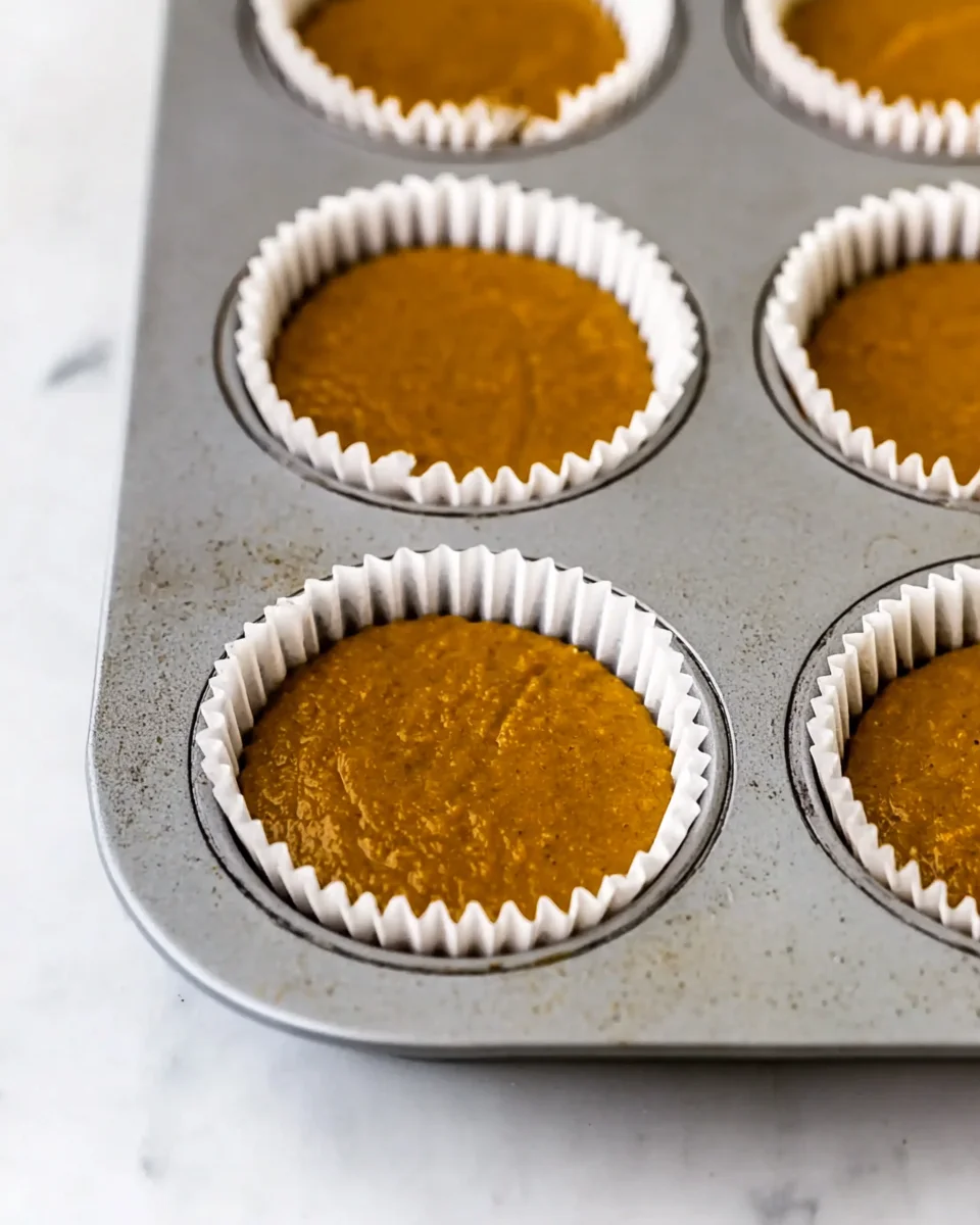 Gingerbread cupcake batter in cupcake liners