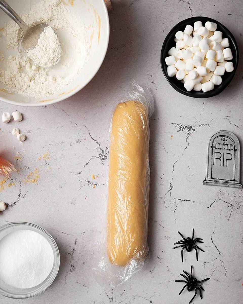 Cookie log on a marble table top.