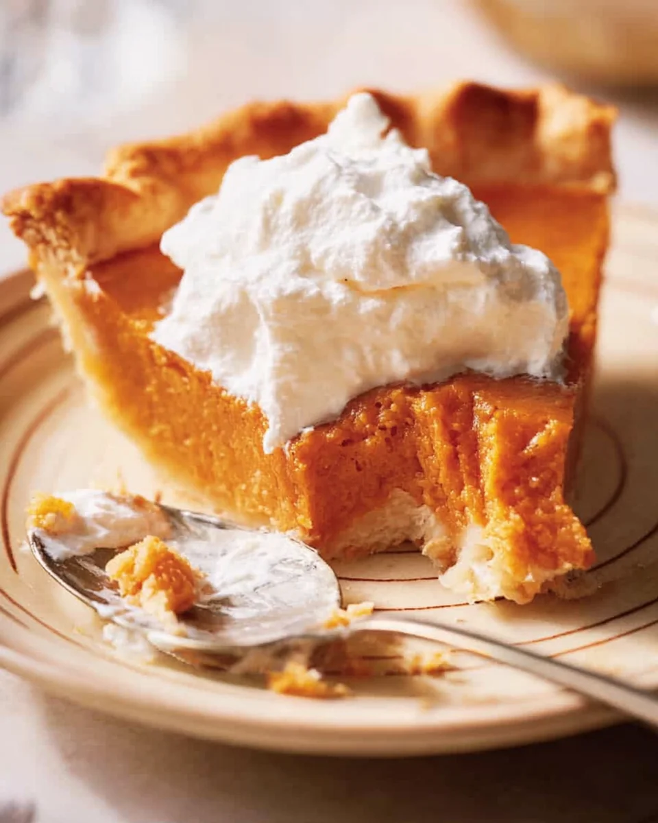 A slice of sweet potato pie with a bite taken from it.