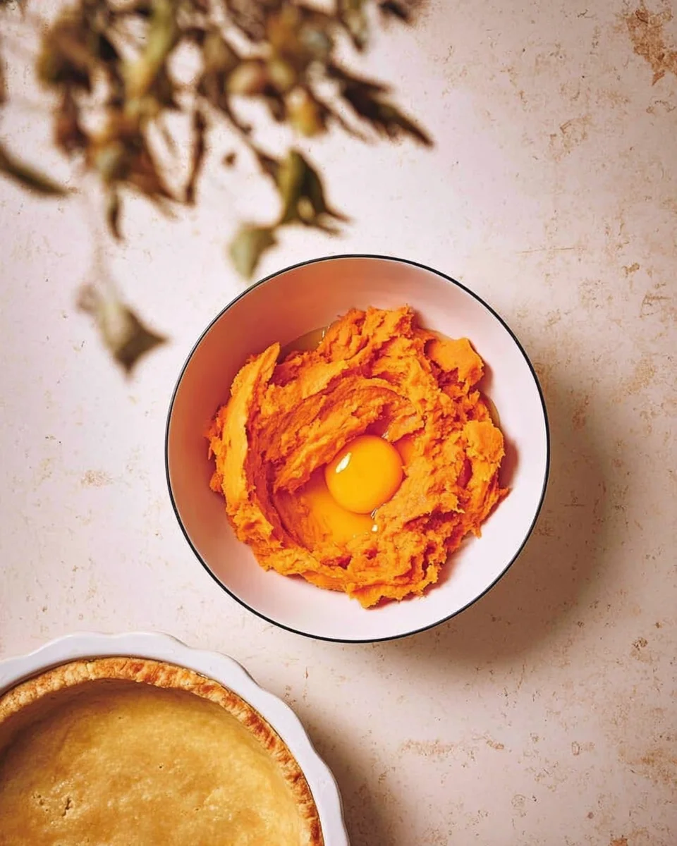 Mashed sweet potato with an egg yolk.
