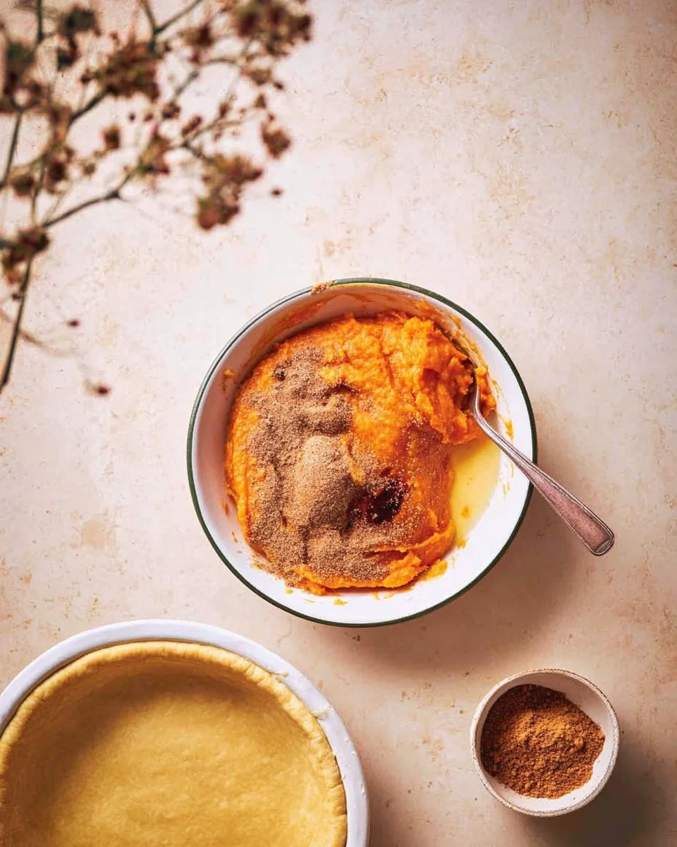 Mashed sweet potato with egg and spices.