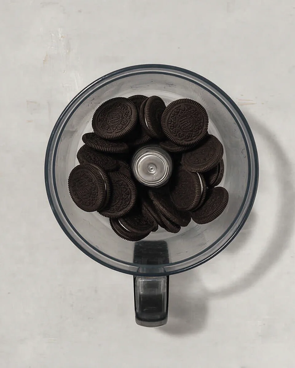 Oreo's in a food processor ready to blitz.