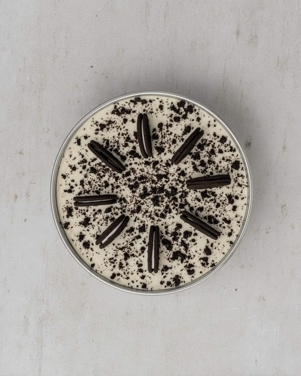 Oreo cheesecake in a springform pan.