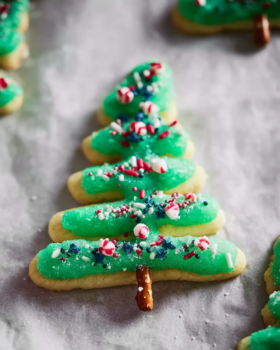 Decorated Christmas tree cookie.