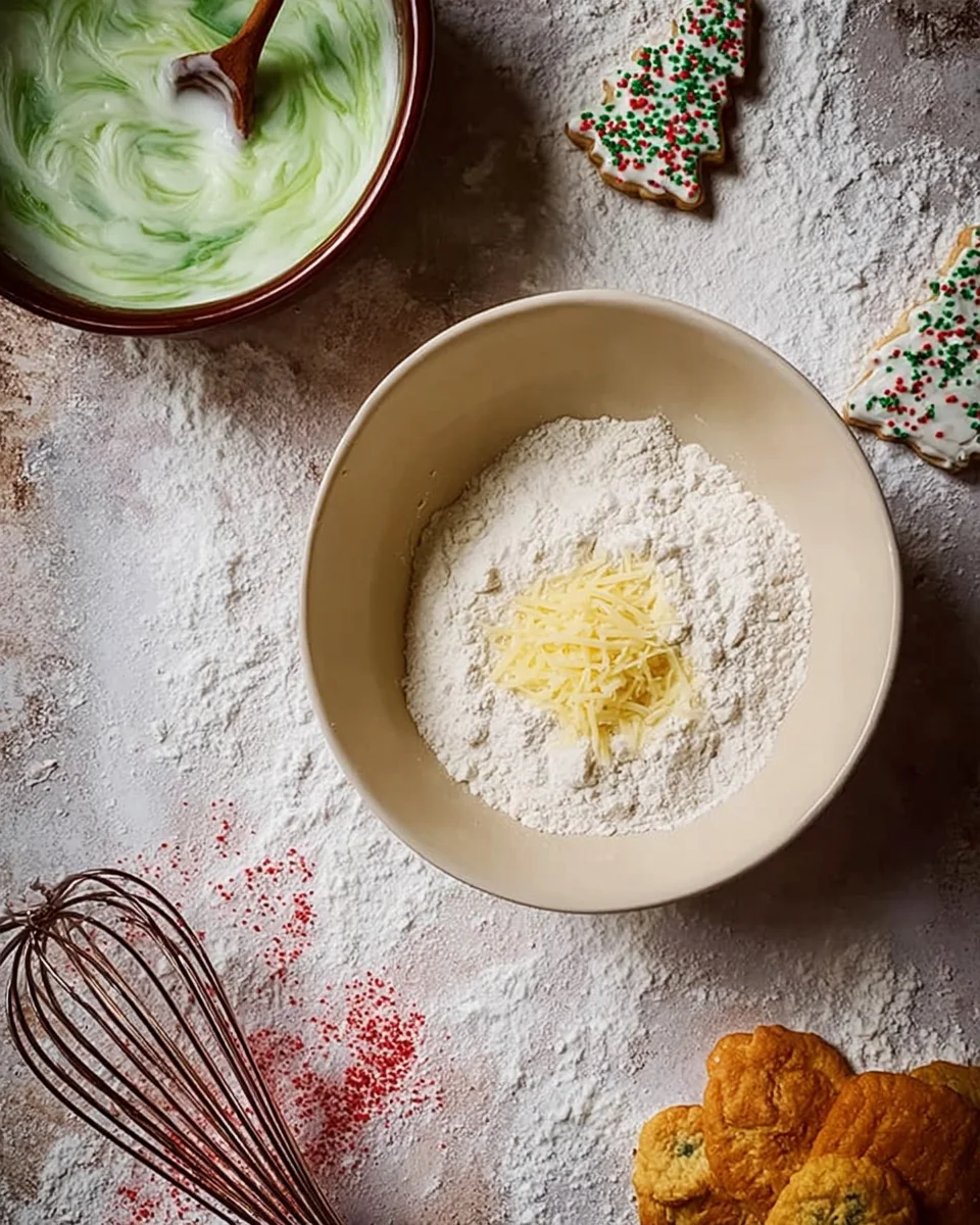 Milk, butter, baking powder, and powdered sugar in a bowl..