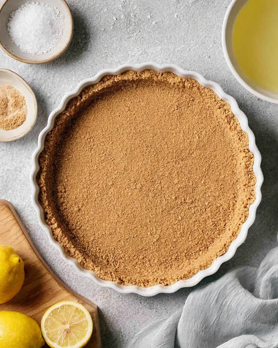 Graham cracker crust in a pie dish.