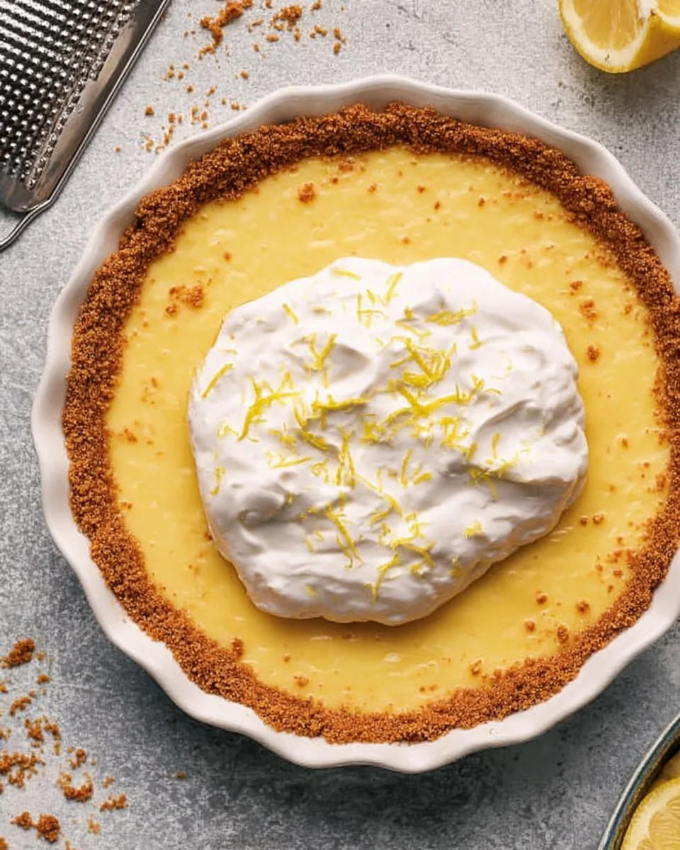 Lemon pie, freshly made with lemon zest on top.