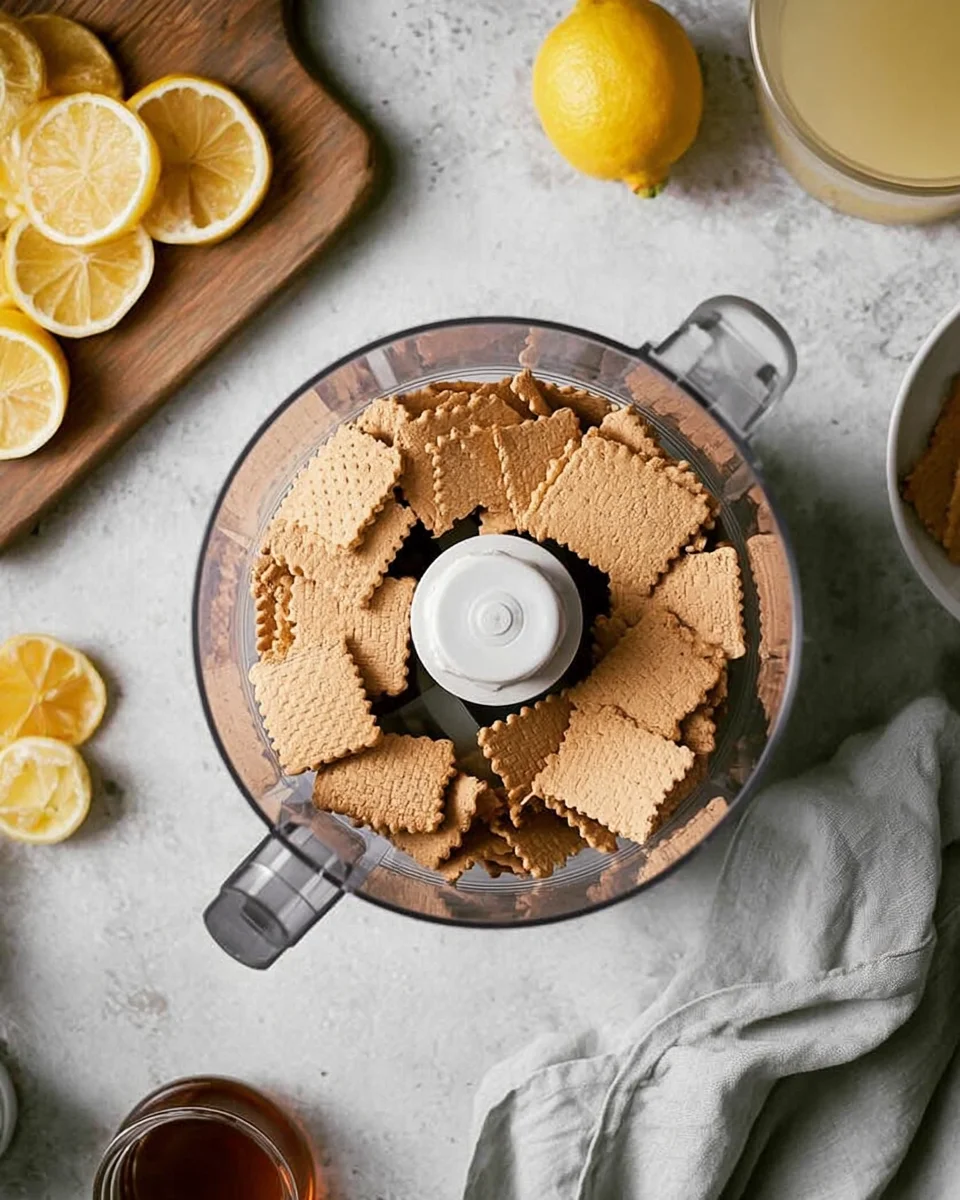 Graham crackers in a food processor bowl.