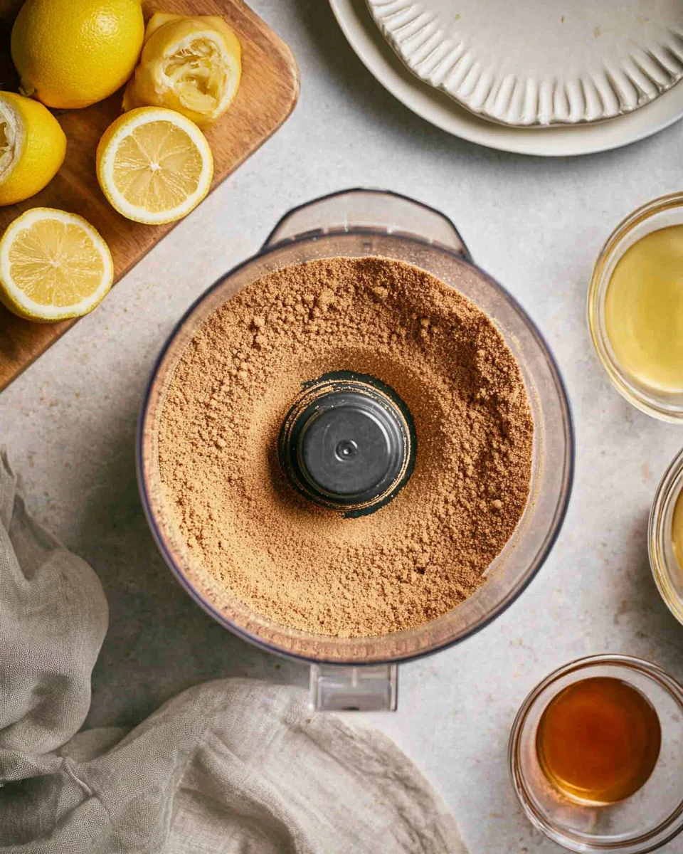 Graham cracker crumbs in a food processor.