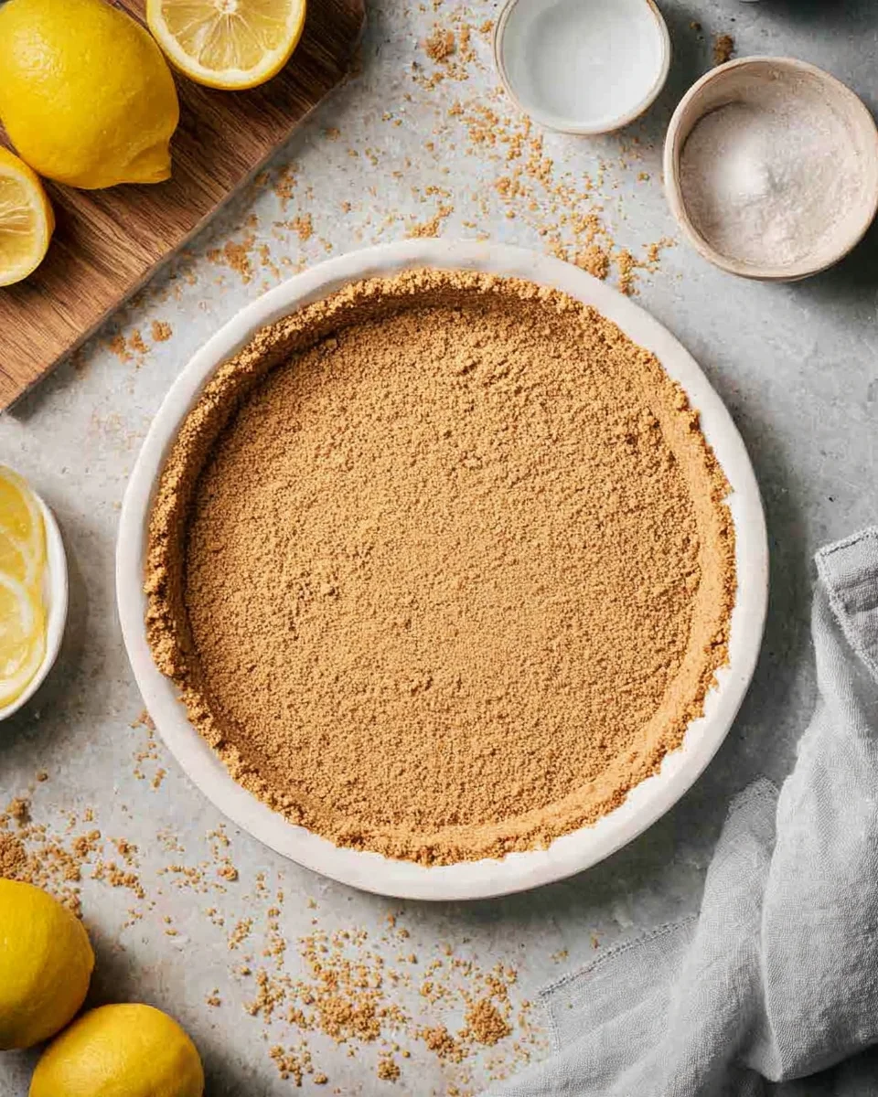Graham cracker crust in a pie dish.