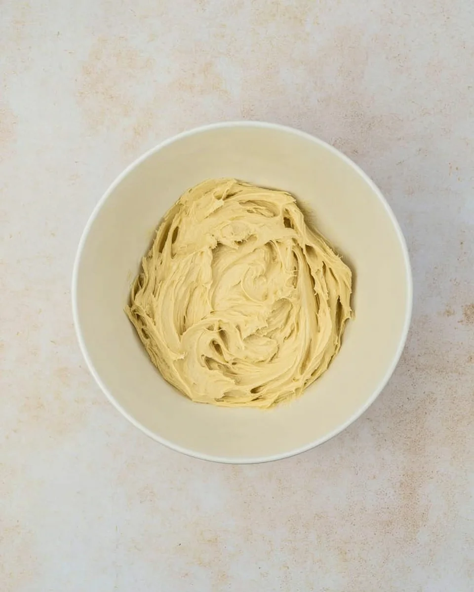 Whisk vegan cream cheese, icing sugar, vegan cream, vanilla extract and Biscoff spread.
