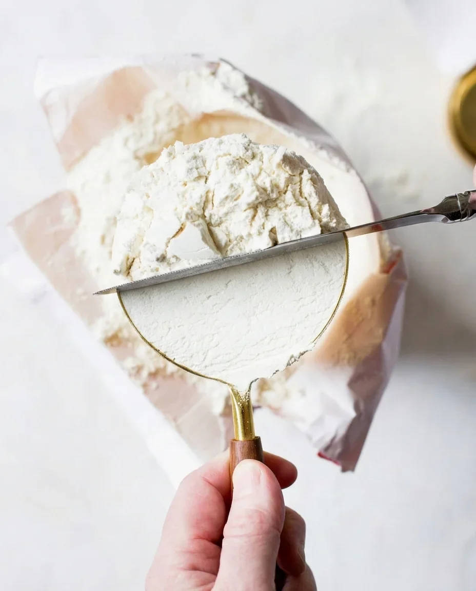 Close-up of flour and dry ingredients in a scone recipe.
