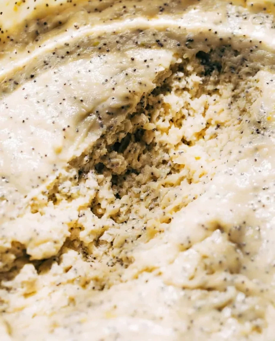 Freshly baked lemon poppy seed muffins with a shiny lemon glaze on top.