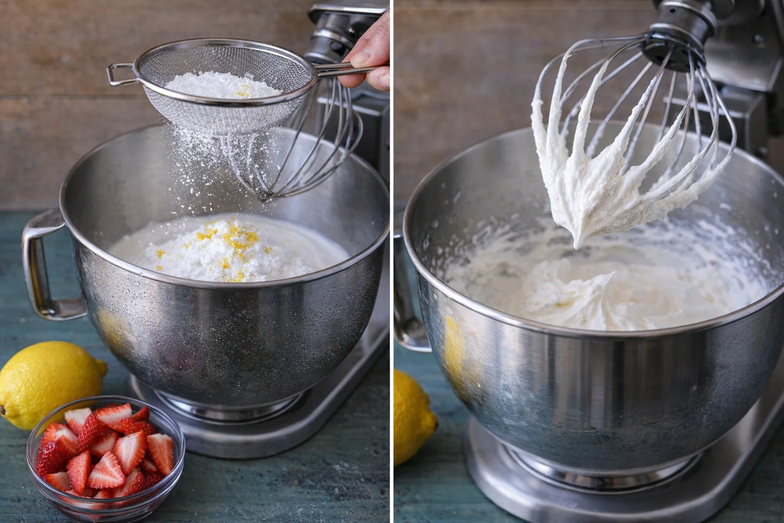 step-process-placeholder-9-10.png Chilled bowl with heavy cream being whisked into lemon-scented soft peaks.