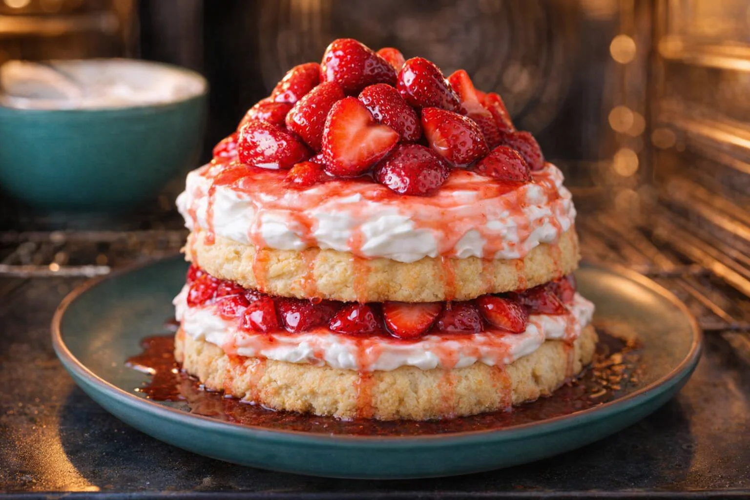 step-process-placeholder-13-14.png Assembled shortcake layered with drained crushed berries, topped with whole macerated berries and juice drizzle.