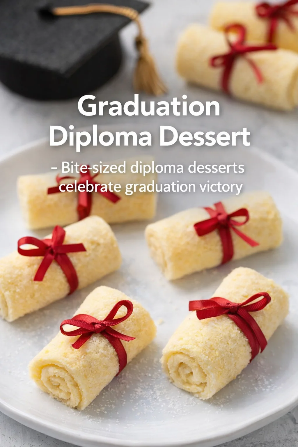 Pinterest-style image for Graduation Diploma Dessert with centered text overlay