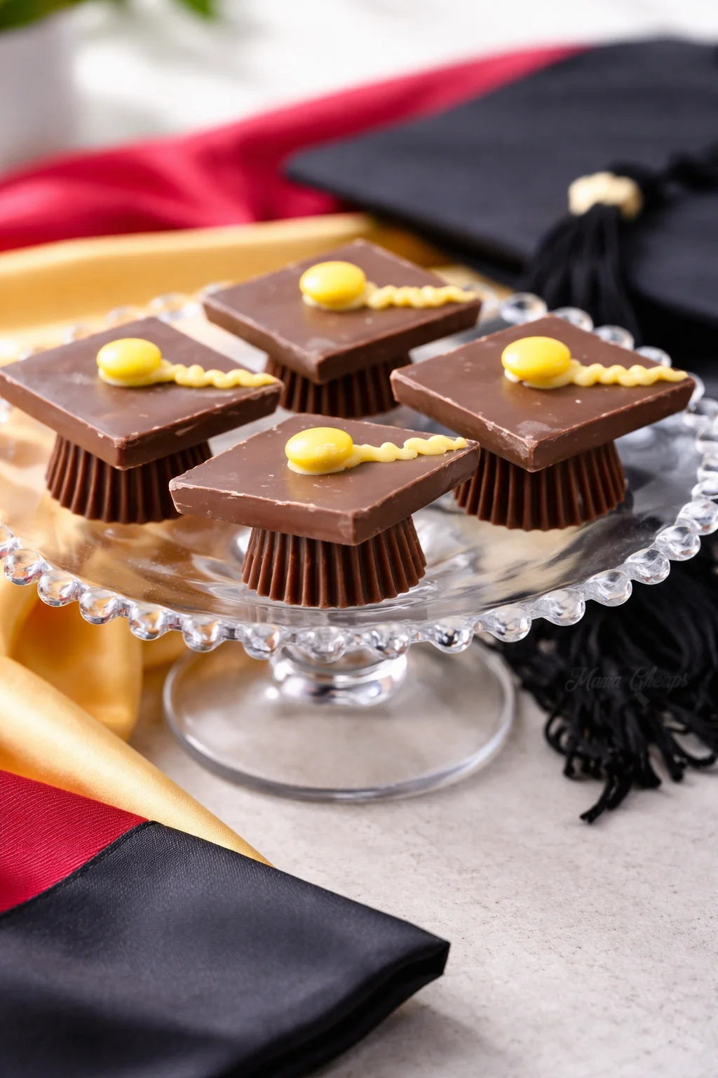 Final plated DIY Chocolate Candy Graduation Cap Treats served as a hero shot