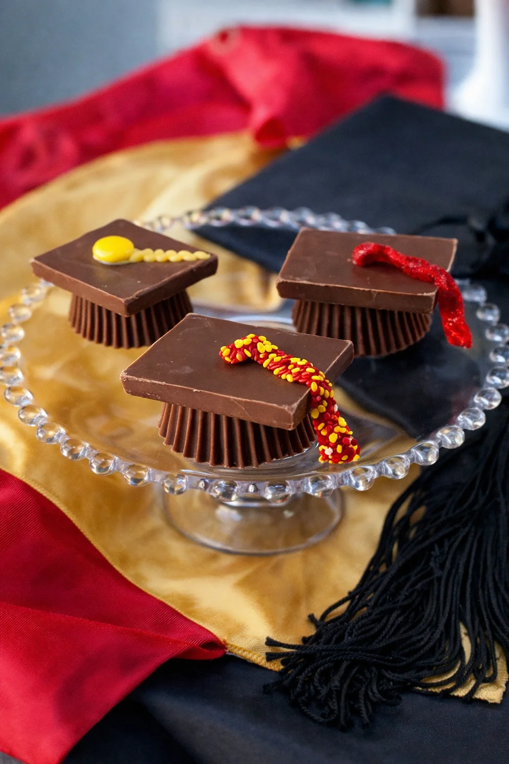Variation ideas for DIY Chocolate Candy Graduation Cap Treats shown in a styled layout