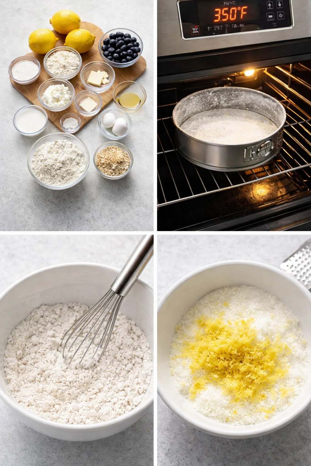step-process-placeholder-1-4.png Medium bowl of dry ingredients with whisk; lemon zest being rubbed into sugar in separate bowl.