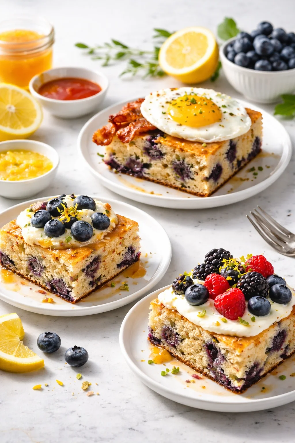variations-placeholder.png Variation ideas for Blueberry-Lemon Breakfast Cake shown in a styled layout