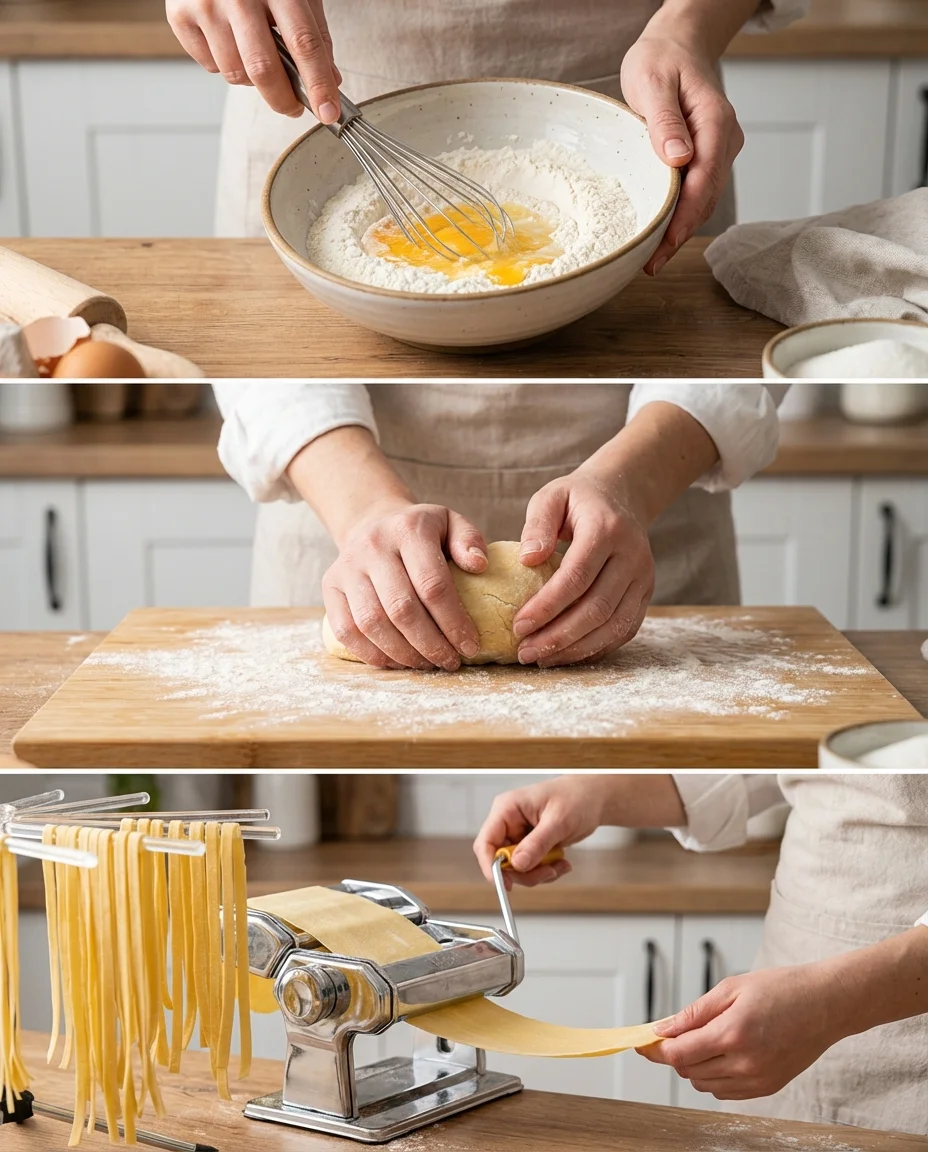 Smooth yellow yolk batter in bowl beside glossy stiff egg-white meringue being folded.