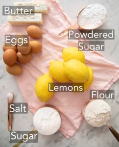Ingredients for Lemon bars on a counter