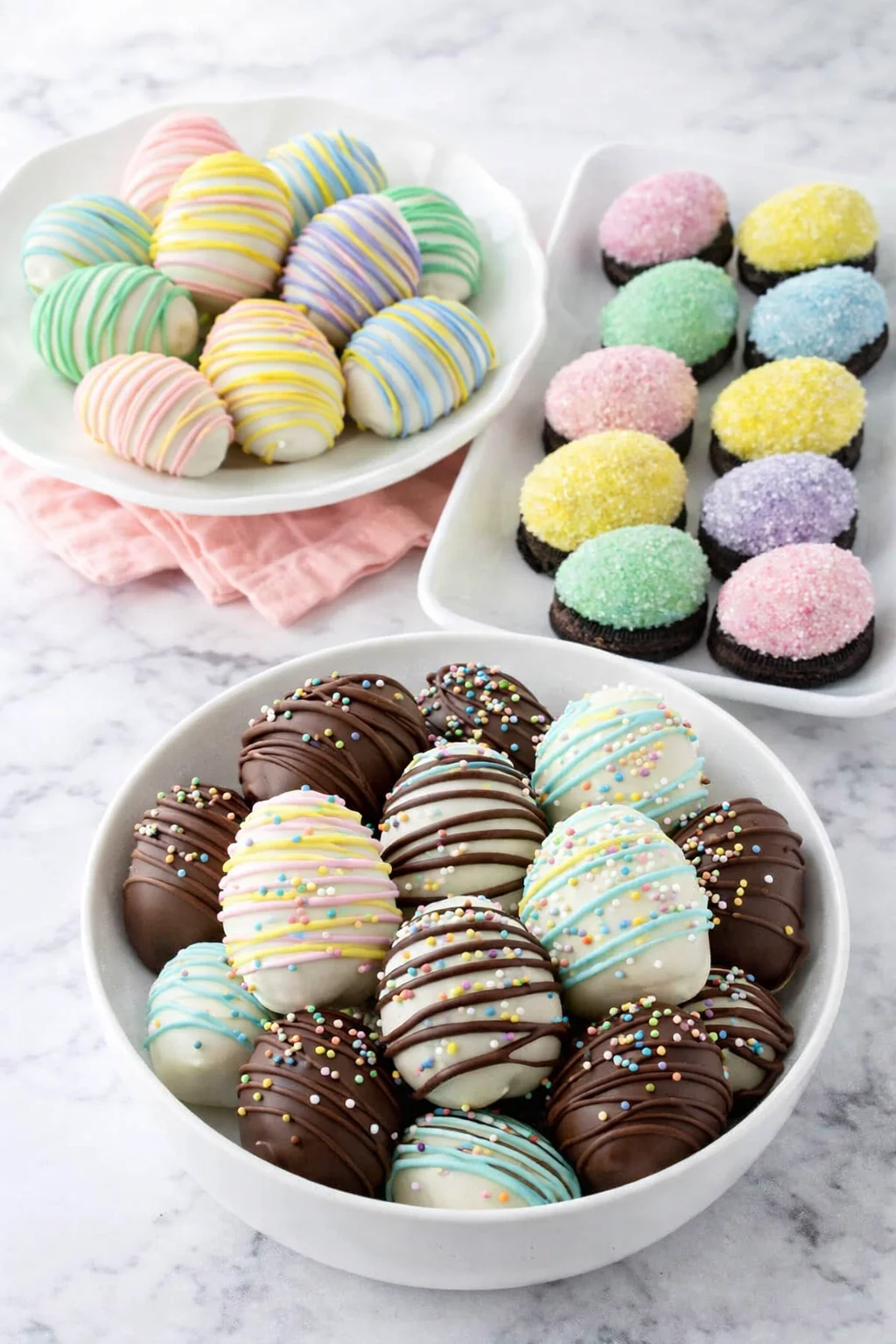Variation ideas for Easter Egg Oreo Cookie Balls shown in a styled layout