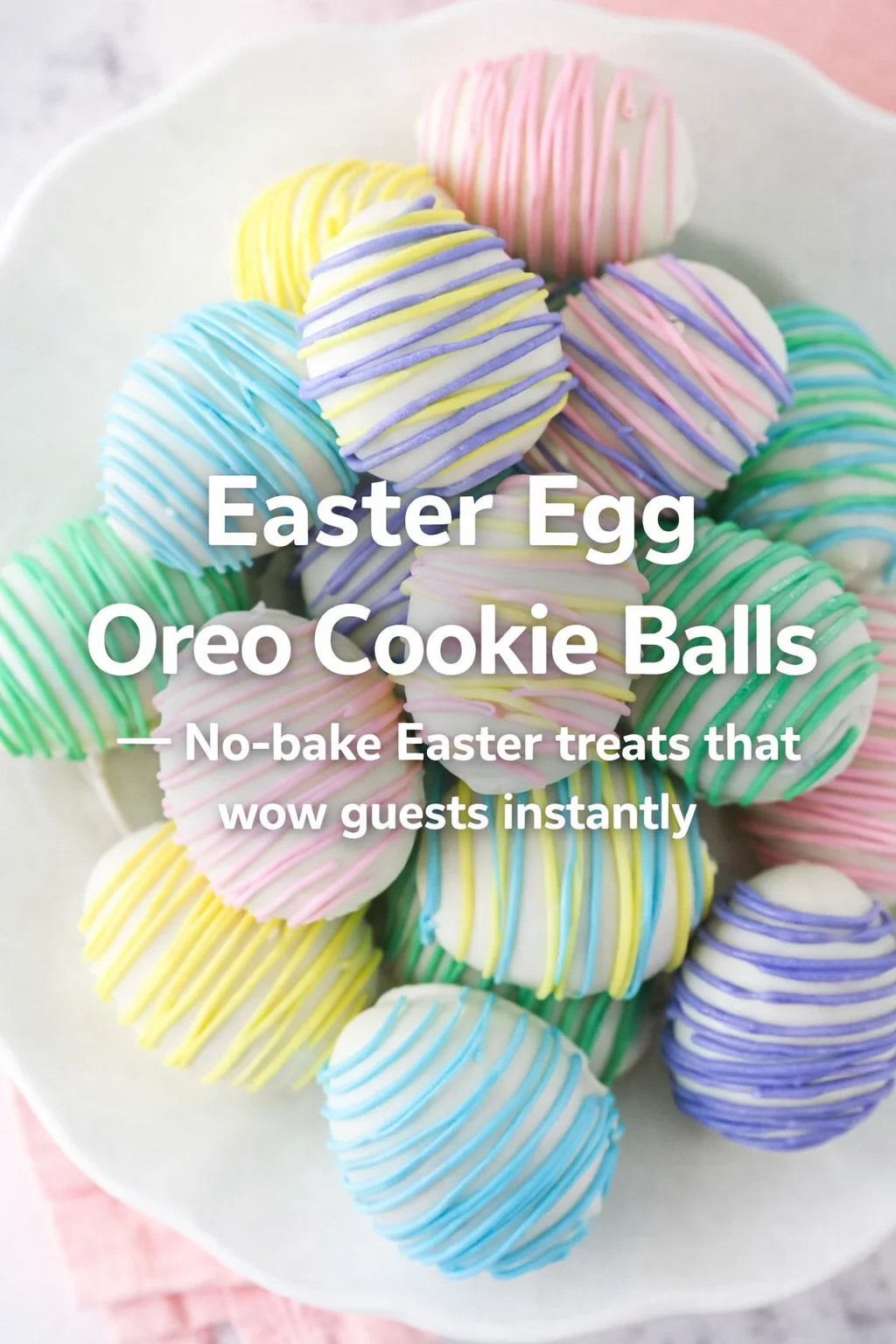 Pinterest-style image for Easter Egg Oreo Cookie Balls with centered text overlay