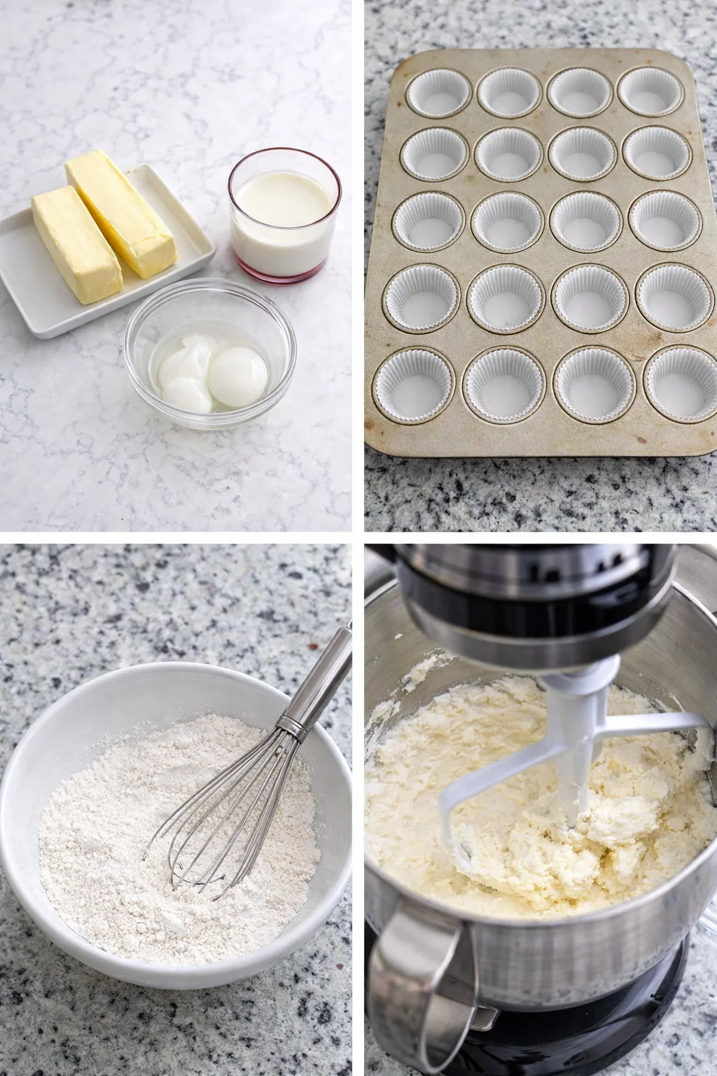 Stand mixer paddle beating butter and sugar into a light, fluffy pale mixture