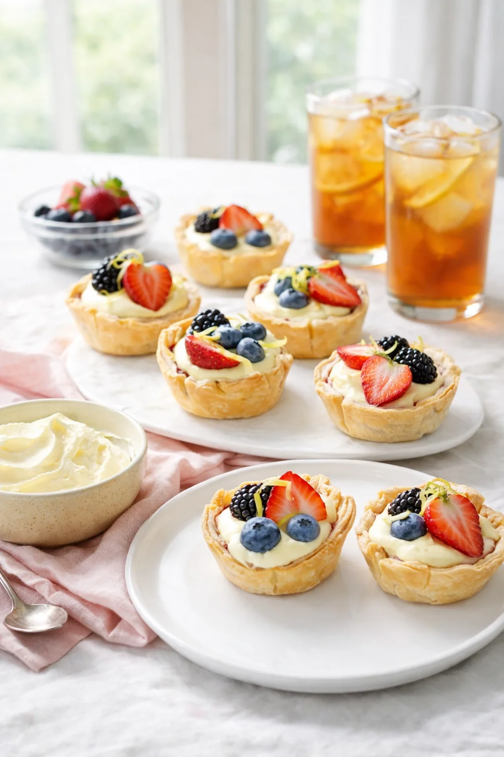 Alternative angle of Berry Tarts served with a pairing