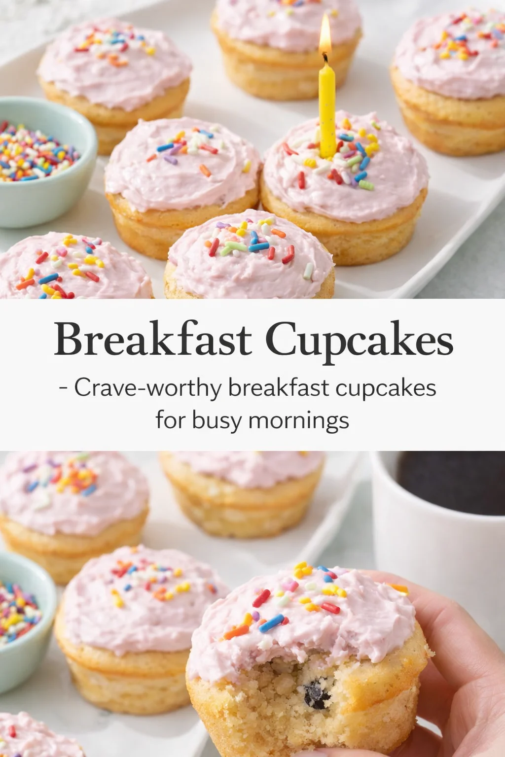 Pinterest-style image for Breakfast Cupcakes with centered text overlay