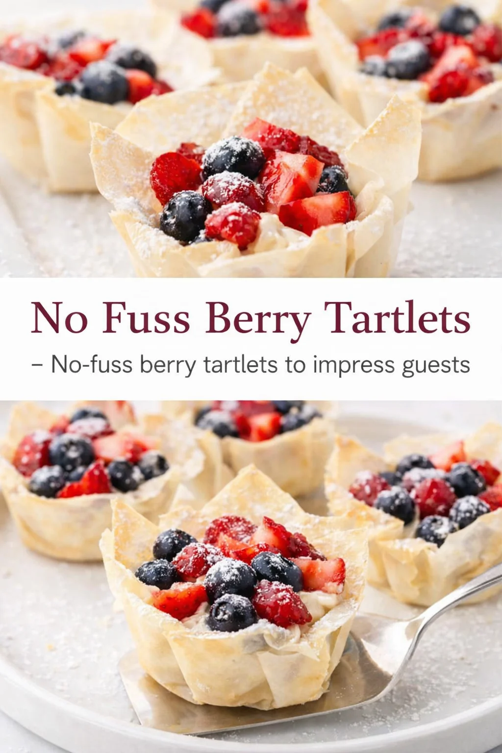 Pinterest-style image for No Fuss Berry Tartlets with centered text overlay