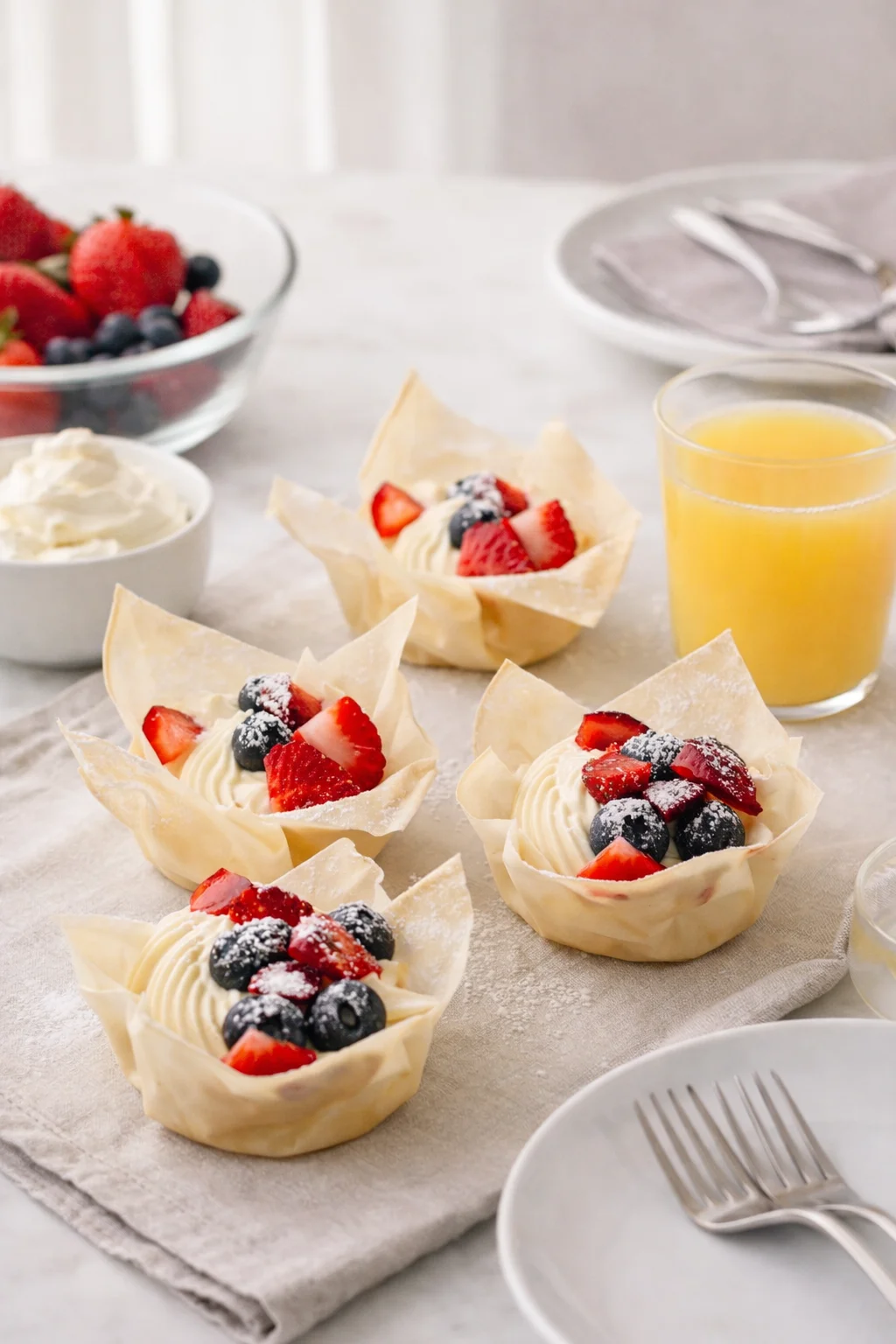 Alternative angle of No Fuss Berry Tartlets served with a pairing