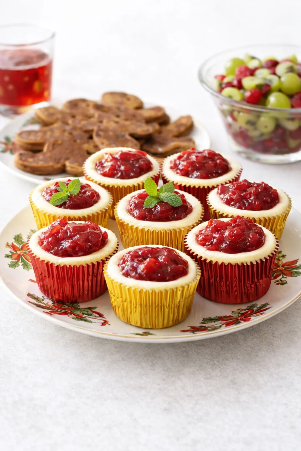 Final plated Cheesecake Cupcakes & a Festive Christmas Brunch - Kitchen Frau served as a hero shot
