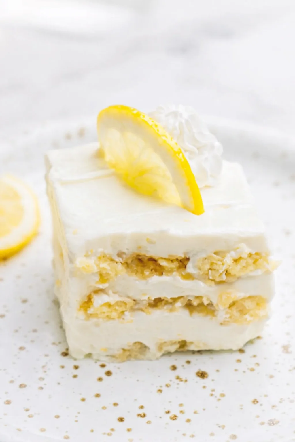 Final plated Lemon Icebox Cake (No Bake) - Lauren's Latest served as a hero shot