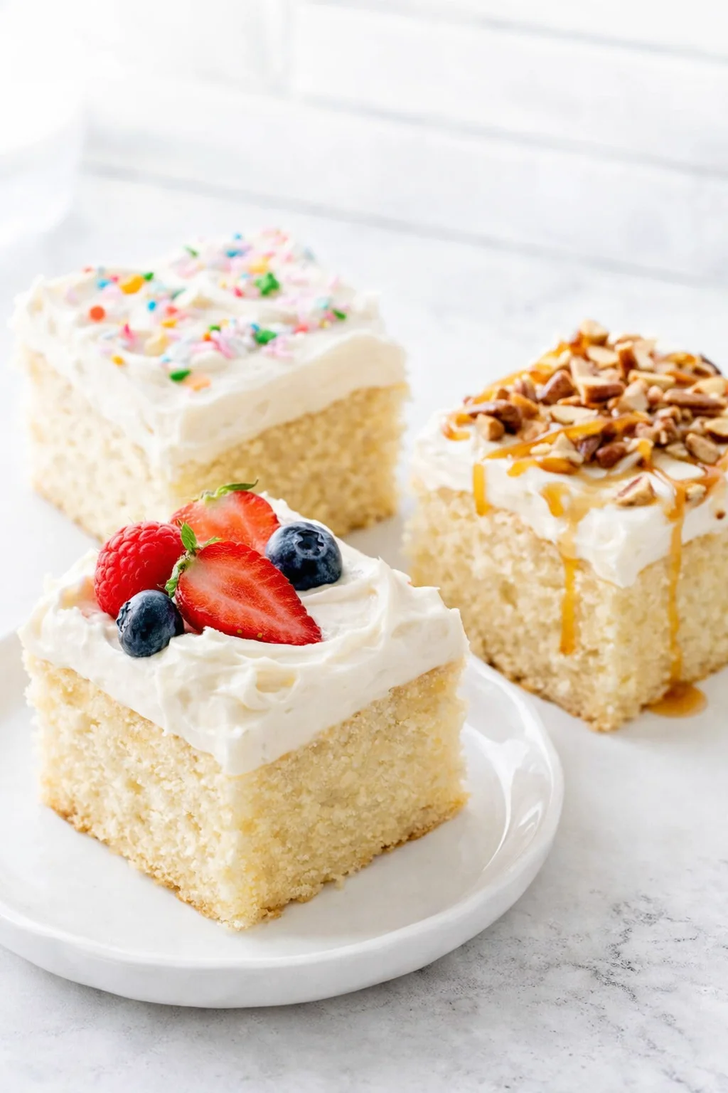 Variation ideas for Vanilla Sheet Cake with Whipped Buttercream Frosting - Sally's Baking shown in a styled layout