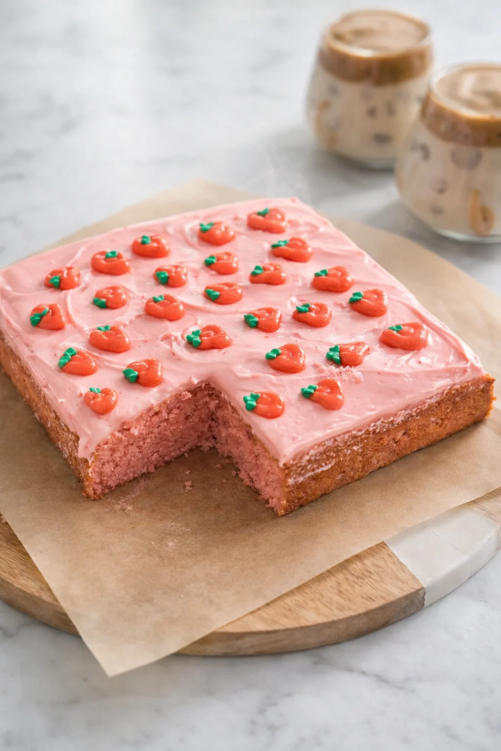 Final plated Mini Strawberry Cake served as a hero shot