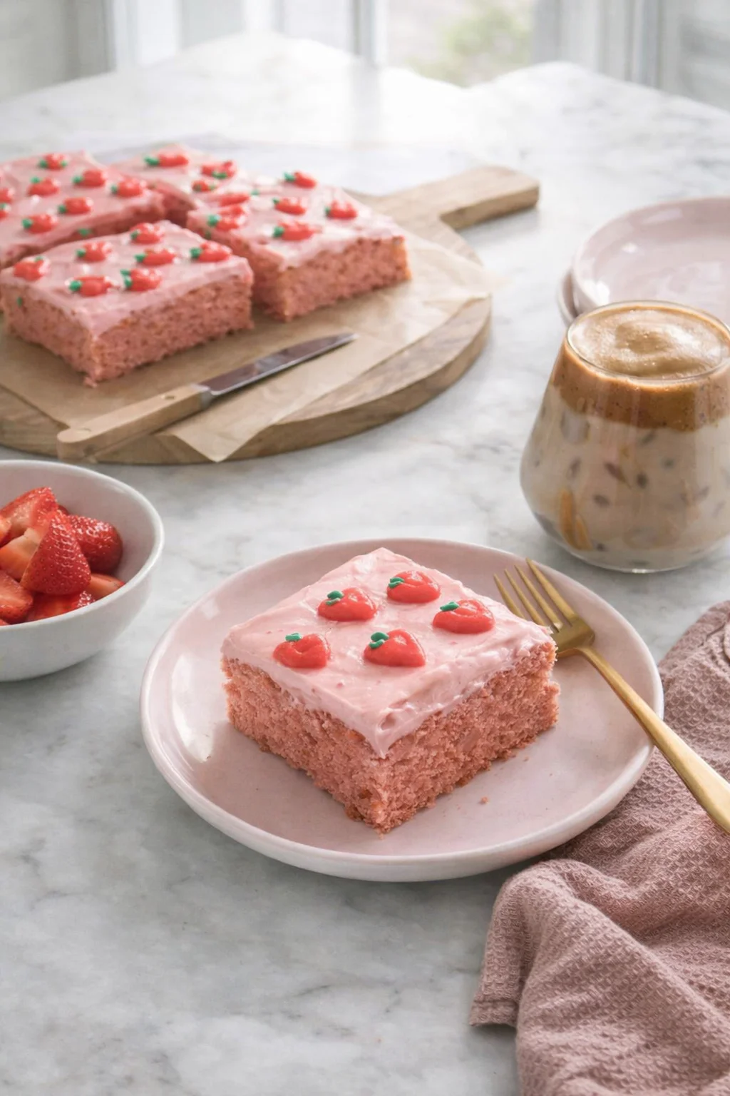 Alternative angle of Mini Strawberry Cake served with a pairing