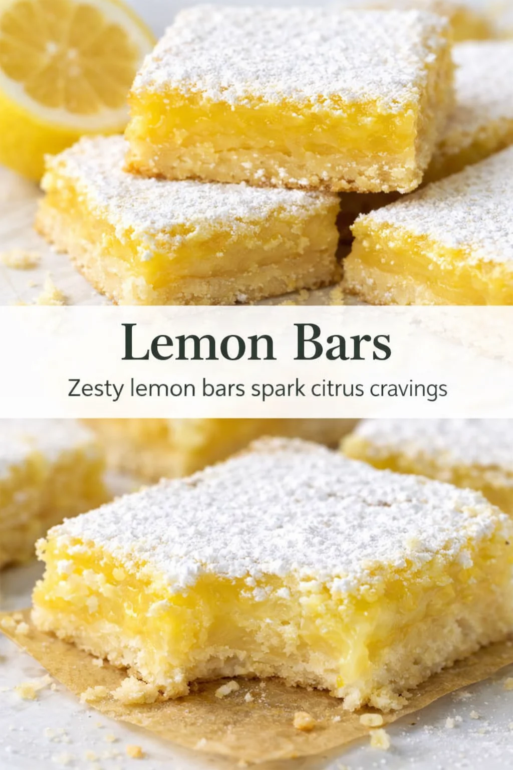 Pinterest-style image for Lemon Bars with centered text overlay