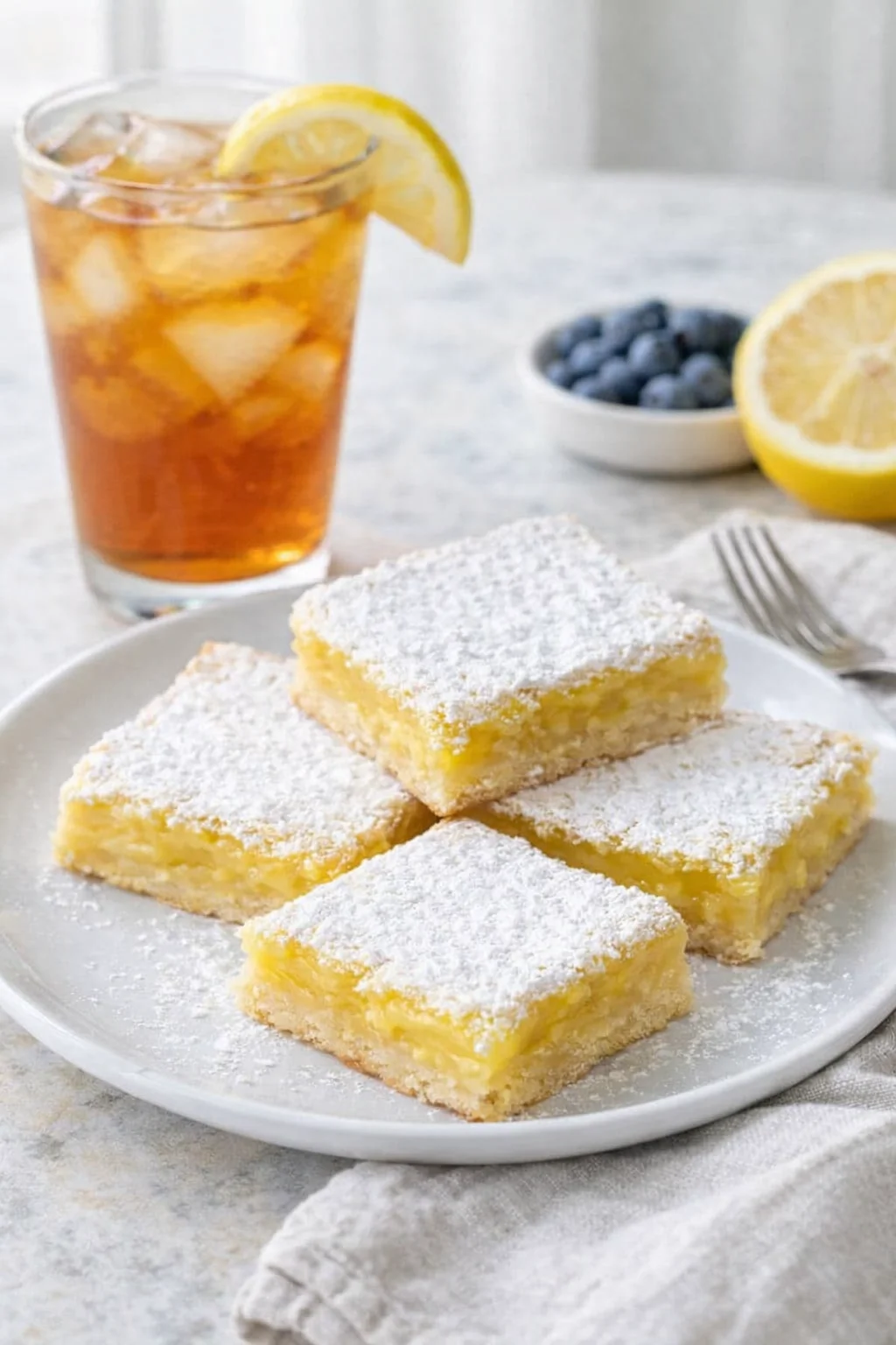 Alternative angle of Lemon Bars served with a pairing