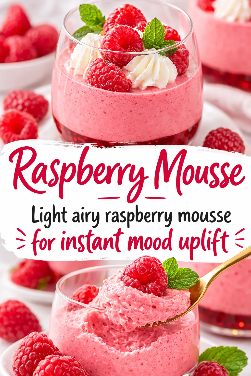 Pinterest-style image for Raspberry Mousse with centered text overlay