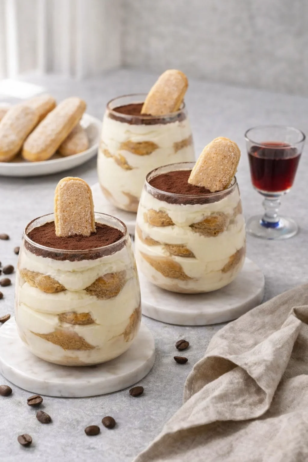 Alternative angle of Mini Tiramisu Cups (VIDEO) served with a pairing