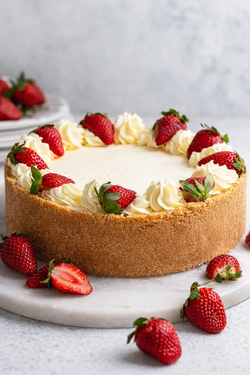 Final plated No bake cheesecake served as a hero shot